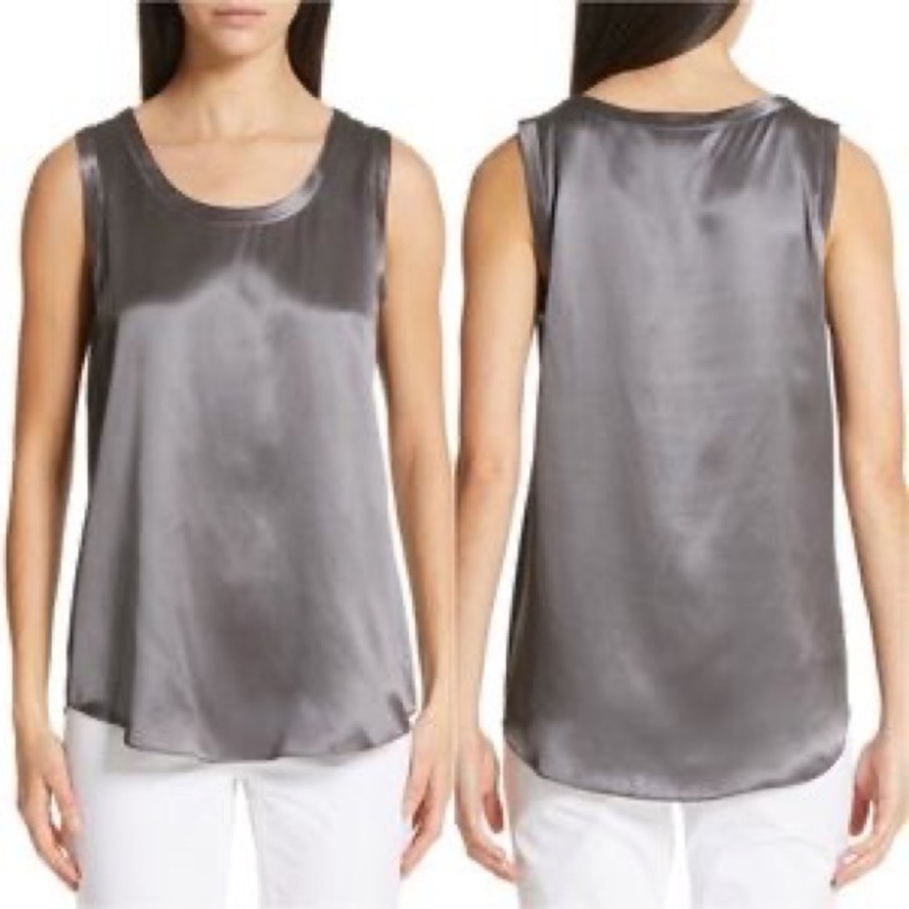 Lafayette 148 New York Perla Reversible Silk Blouse Rock Gray Charmeuse M